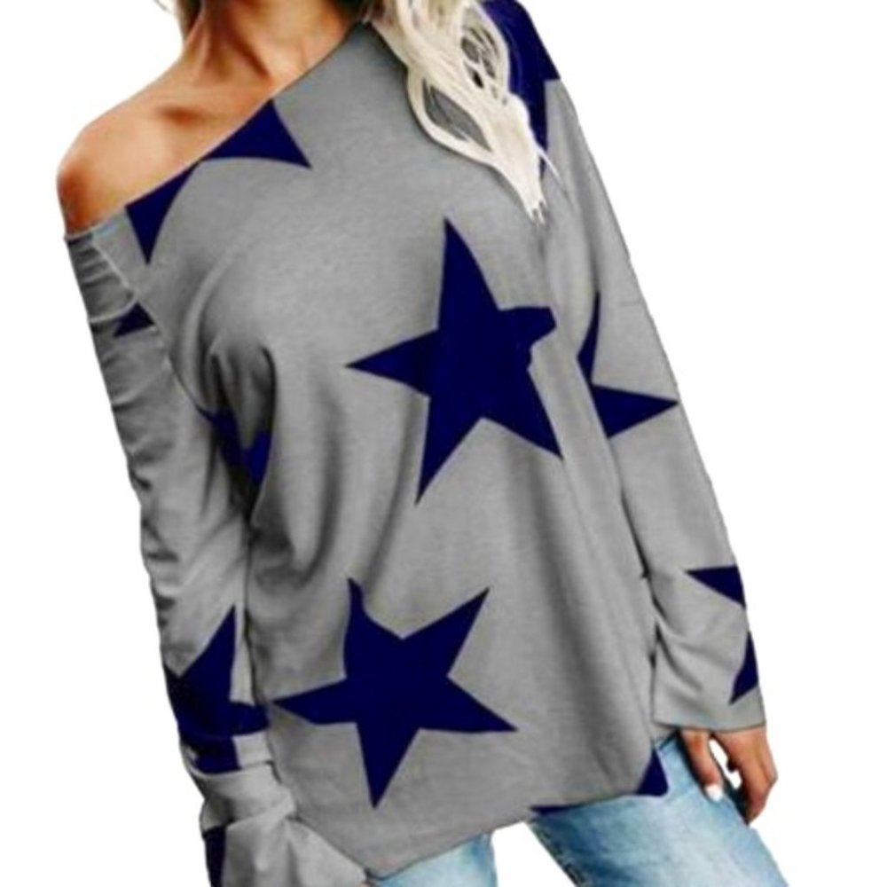NWT Off Shoulder Slouchy Loose Fit Star Print Top
